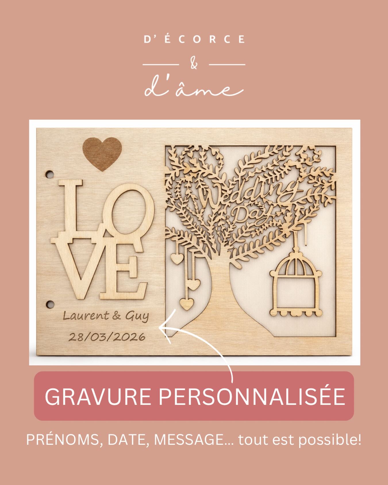 Livre d’or de mariage en bois personnalisé pour Laurent et Guy